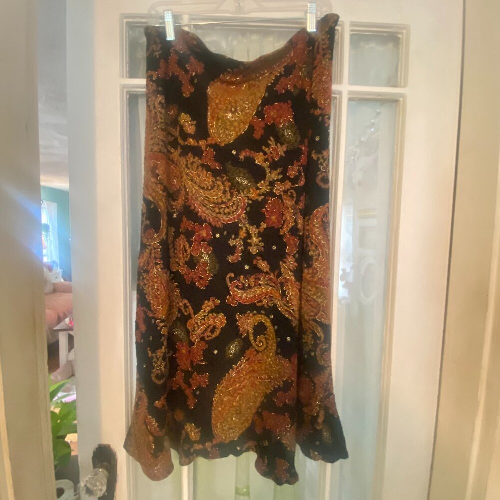 West End Black Paisley Long Skirt L